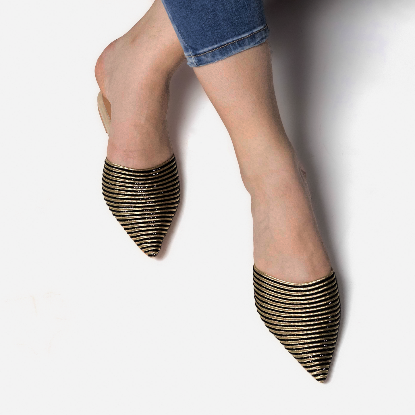 Baljaru Women's Gold Stone Sheet Pointed Toe Mules – Stylish & Comfortable