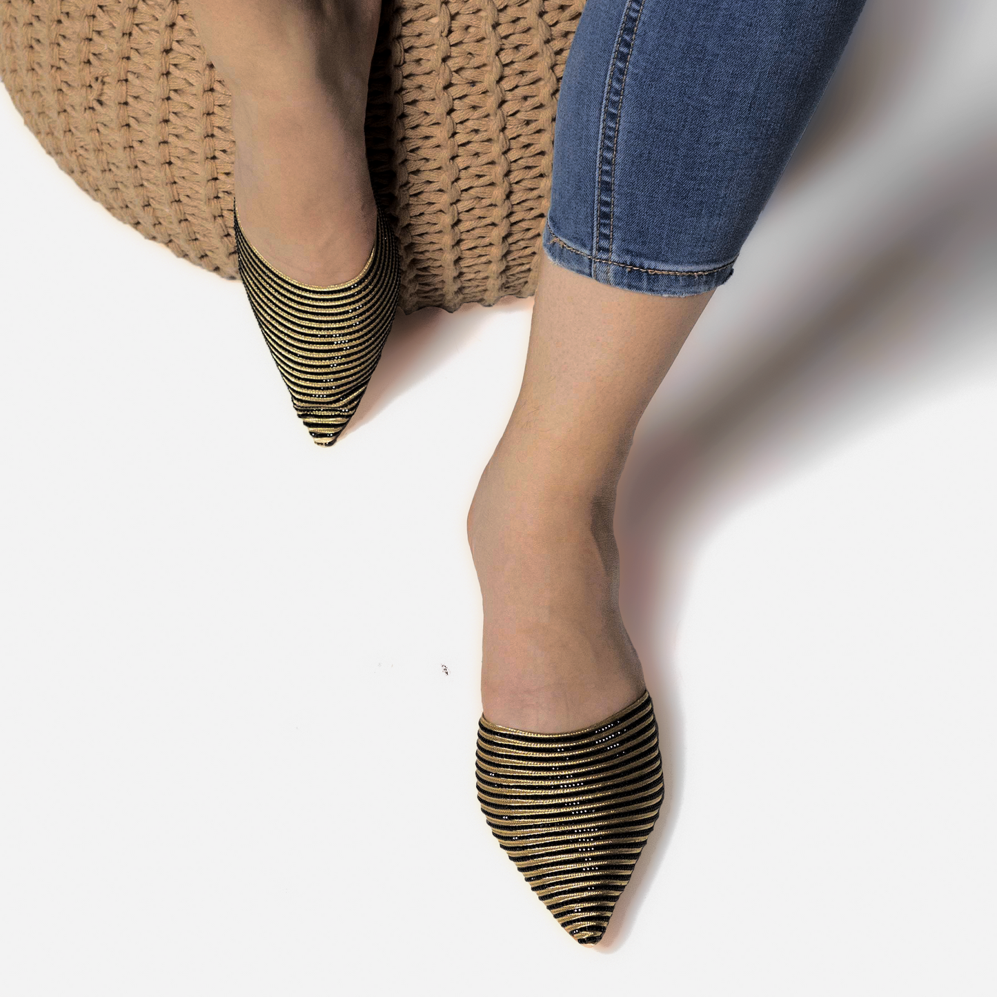 Baljaru Women's Gold Stone Sheet Pointed Toe Mules – Stylish & Comfortable