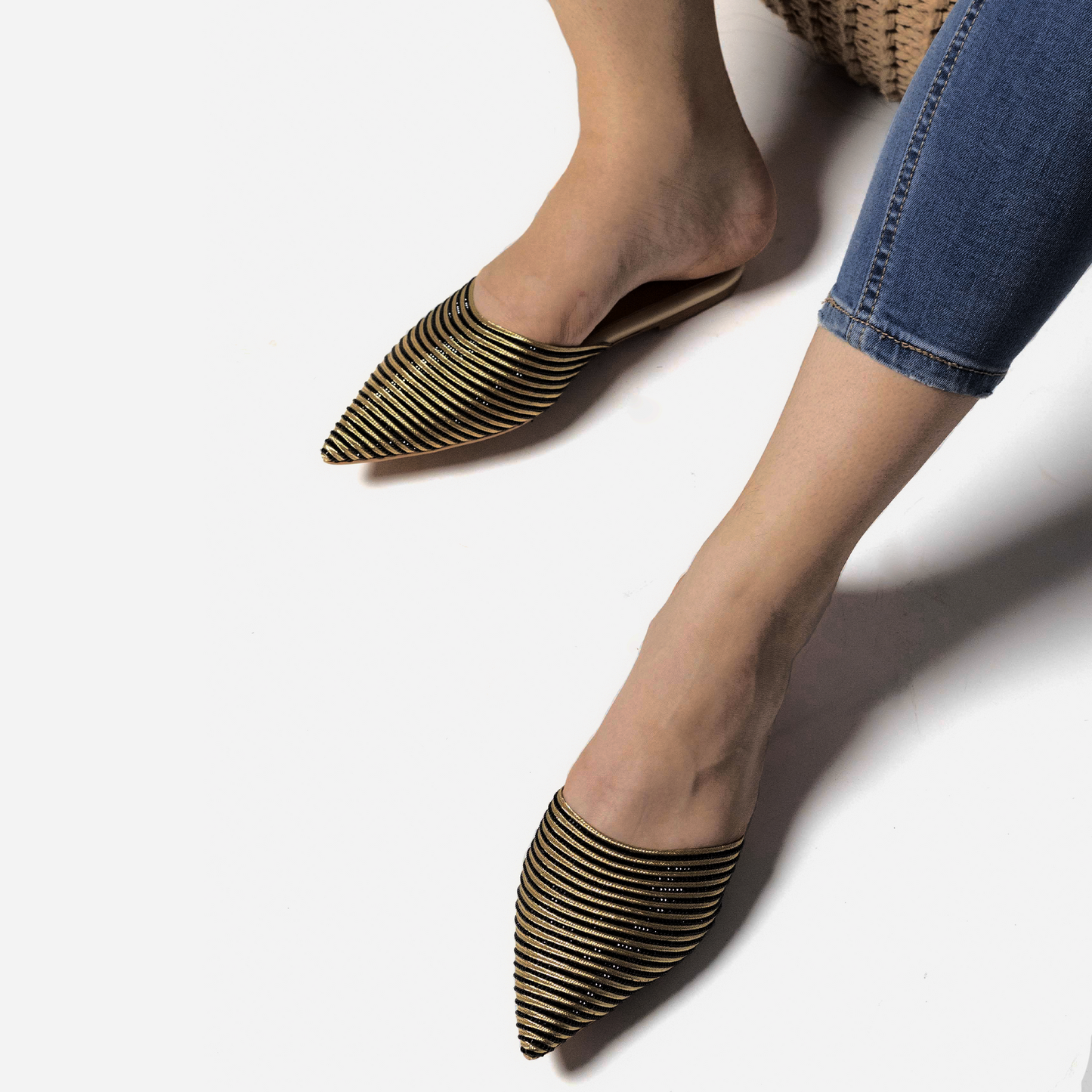 Baljaru Women's Gold Stone Sheet Pointed Toe Mules – Stylish & Comfortable
