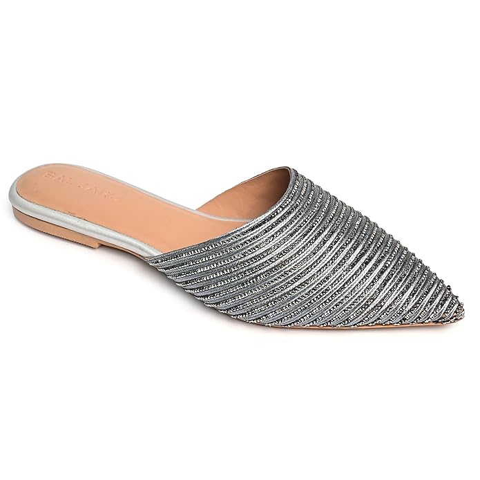 Baljaru Women's Gold Stone Sheet Pointed Toe Mules – Stylish & Comfortable