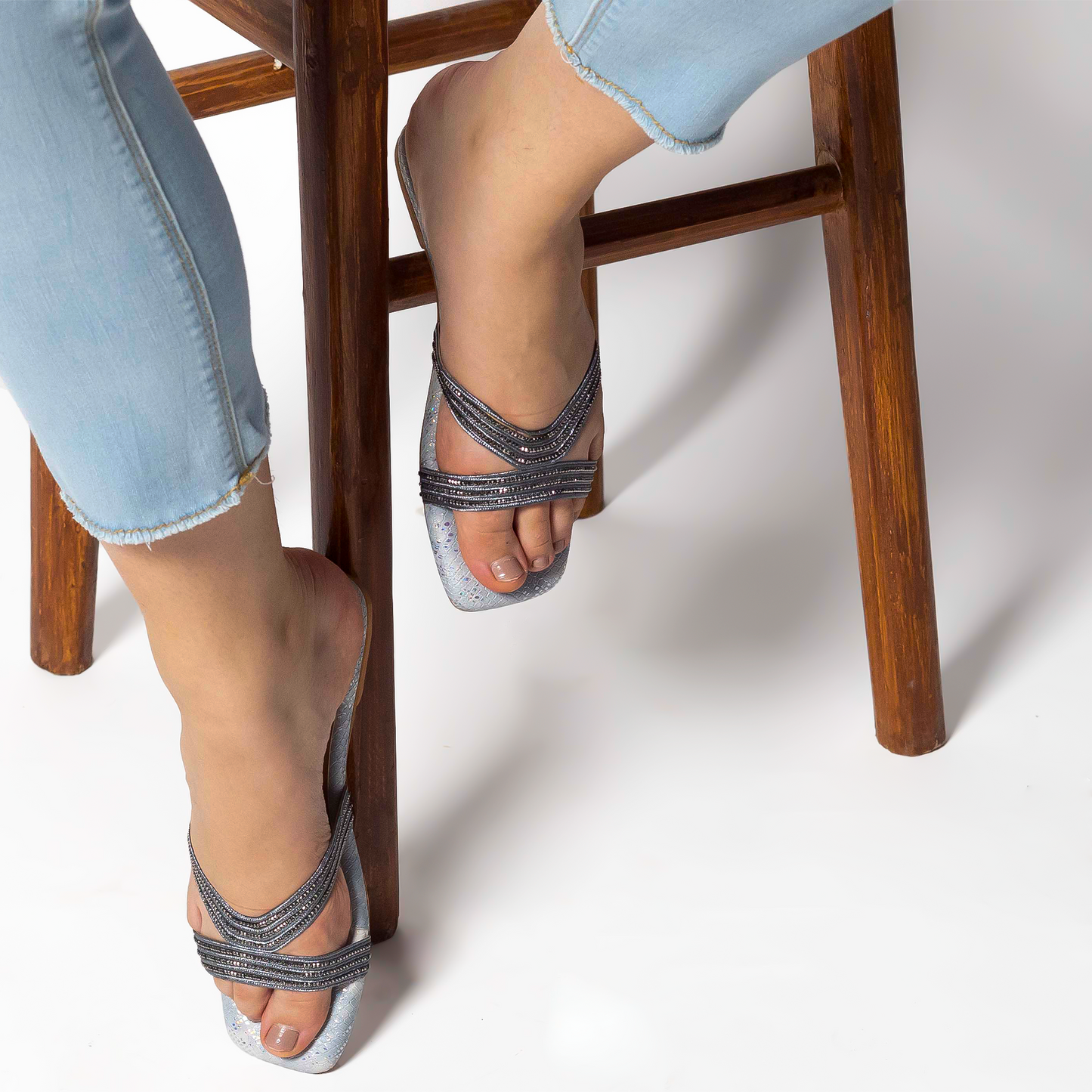 Fashionable Silver Flats with Cushioned Footbed Sandals