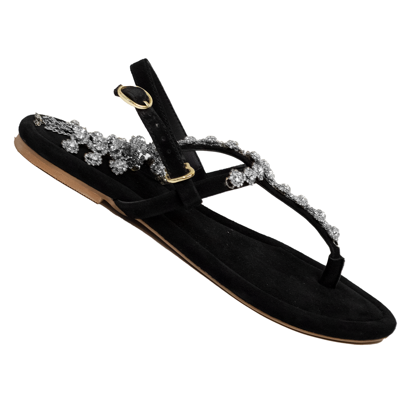 Baljaru Women's Stylish Black Diamond Chain Sandals