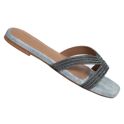 Fashionable Silver Flats with Cushioned Footbed Sandals
