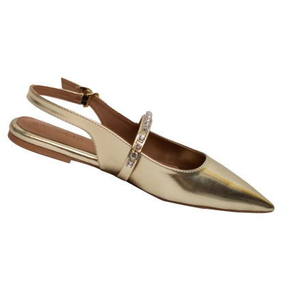 Baljaru Women's Gold Pointed Toe Flats – Cushioned & Slip-Resistant