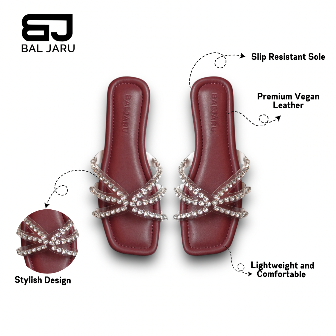 Baljaru Women's Cherry Sandals with Silver Rhinestone Detailing – Cushioned Footbed