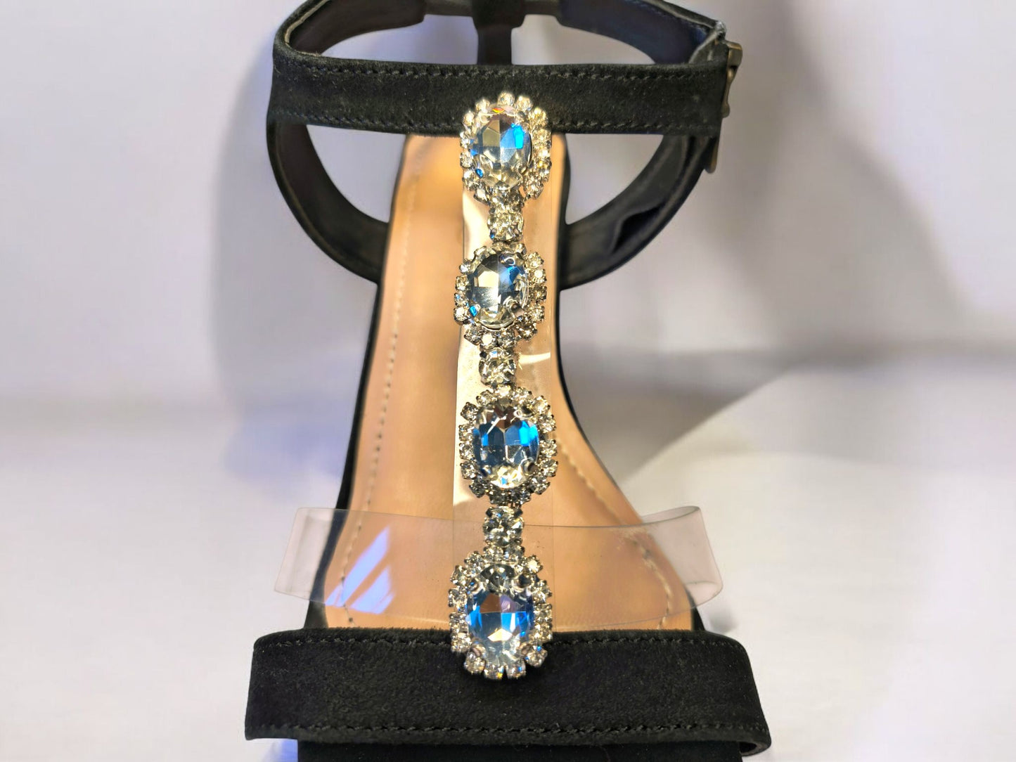 Baljaru Women's Black T-Strap Embellished Heels - Stylish Party Wear Block Heels with Crystal Detailing, Unbreakable Design, and Comfortable Fit