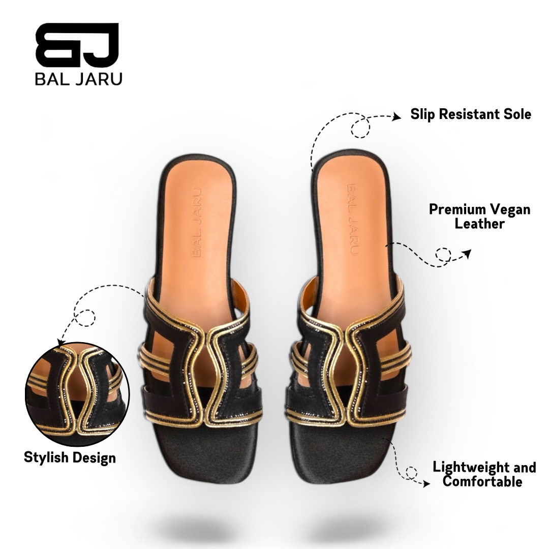Baljaru Black Fashion Slipper – Comfortable Open-Toe Sandals