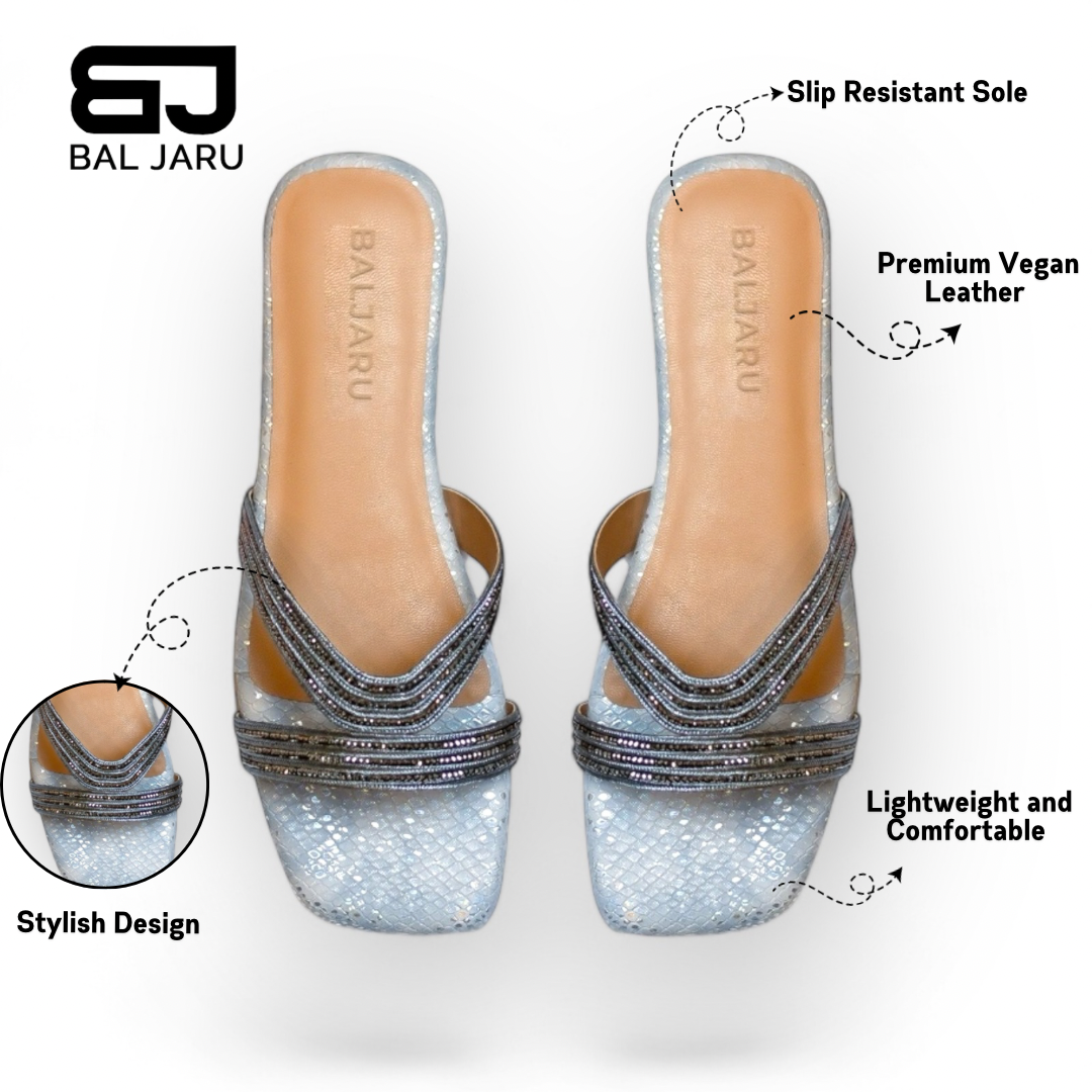 Fashionable Silver Flats with Cushioned Footbed Sandals