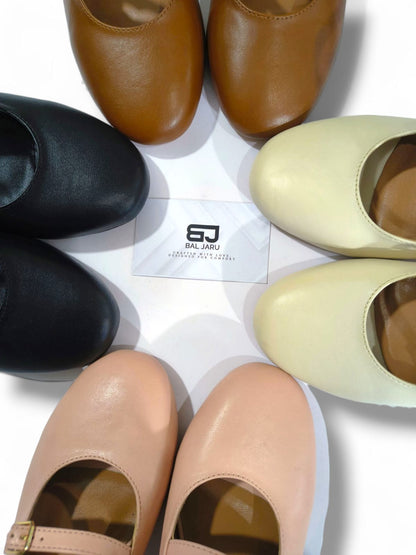 Baljaru Mary Jane Sandals – Available in Brown, Pink, White & Black